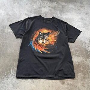 Vintage Harley Davidson biker flames graphic tee shirt wolf outdoors